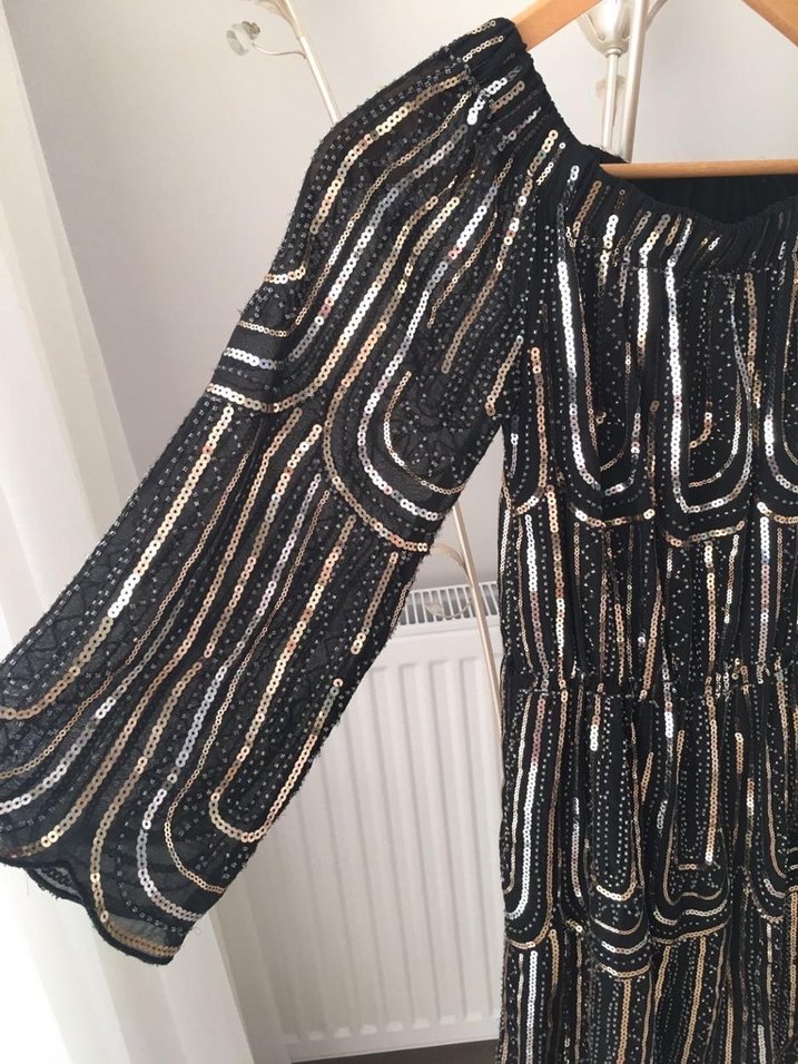 Boncuk İşlemeli Uzun Siyah Bohem Elbise - Görsel 2