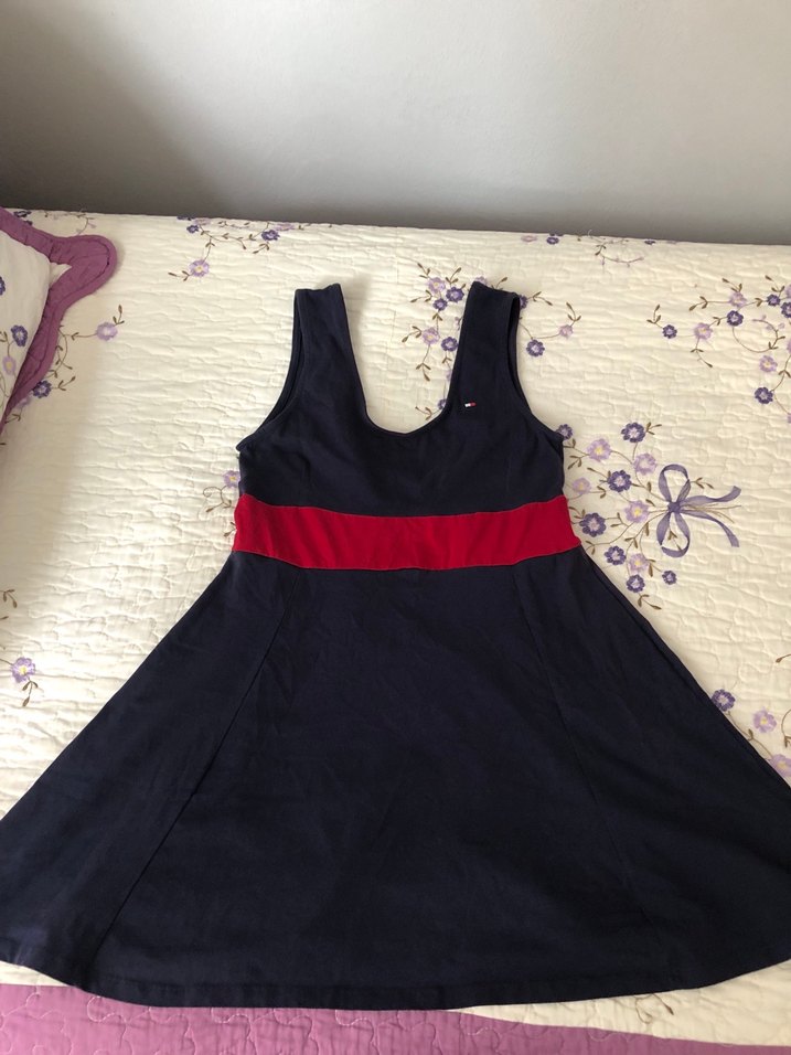 Lacivert Kırmızı Detaylı Yazlık Elbise - Görsel 2