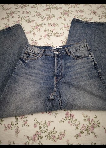 Düğmeli Gri Mavi Denim Bol Kesim Kadın Jean - Görsel 2