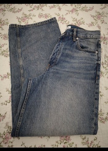 Düğmeli Gri Mavi Denim Bol Kesim Kadın Jean - Görsel 3