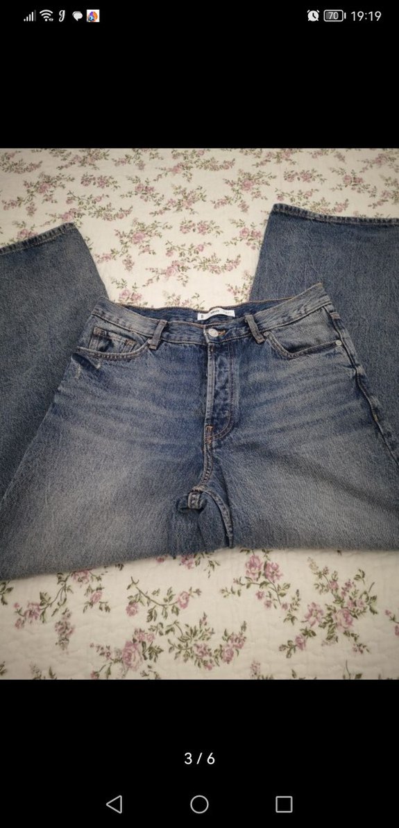 Düğmeli Gri Mavi Denim Bol Kesim Kadın Jean - Görsel 2