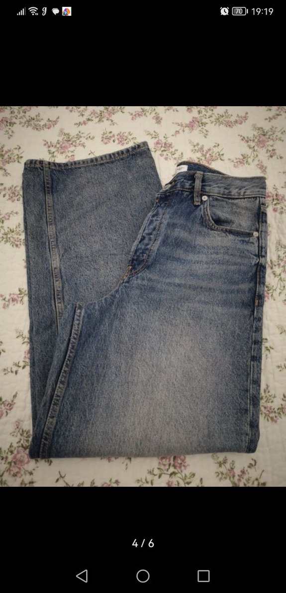 Düğmeli Gri Mavi Denim Bol Kesim Kadın Jean - Görsel 3