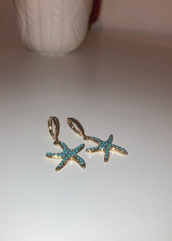 Boncuk İşlemeli Turkuaz Deniz Yıldızı Küpeler - Görsel 2