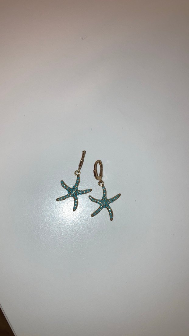 Boncuk İşlemeli Turkuaz Deniz Yıldızı Küpeler - Görsel 3