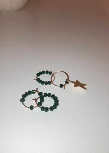 Yeşil Boncuklu Mini Halka Küpeler - Görsel 2