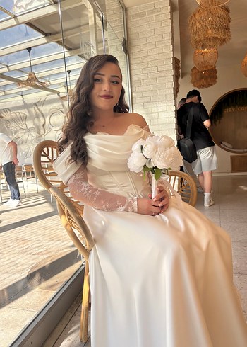Uzun Kollu Straplez Beyaz Gelinlik nikah elbisesi