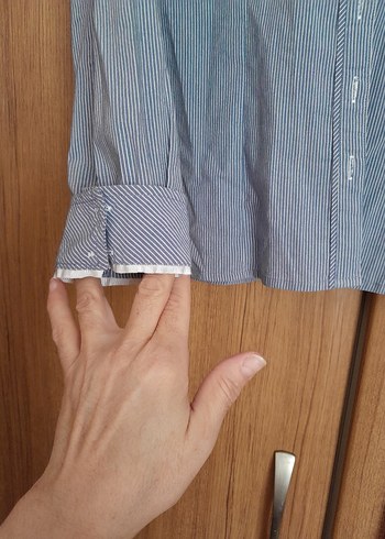 40 Beden mavi Beyaz çizgili Kadın Gömlek
