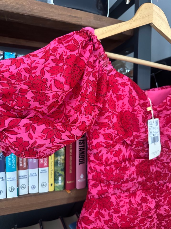 Pembe V Yaka Drapeli Midi Mini Elbise - Görsel 4