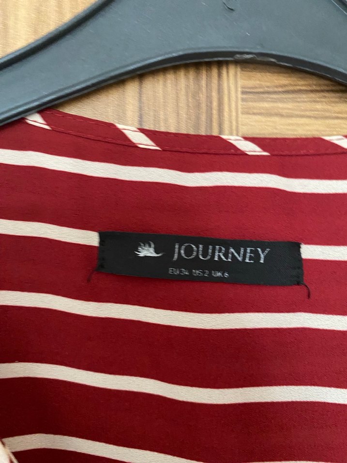 Bordo Çizgili V-Yaka Kadın Gömlek - Görsel 2