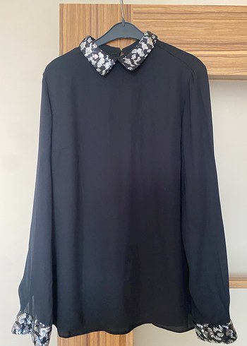 Siyah Düğmeli Uzun Kollu Kadın Gömlek sifon - Görsel 2