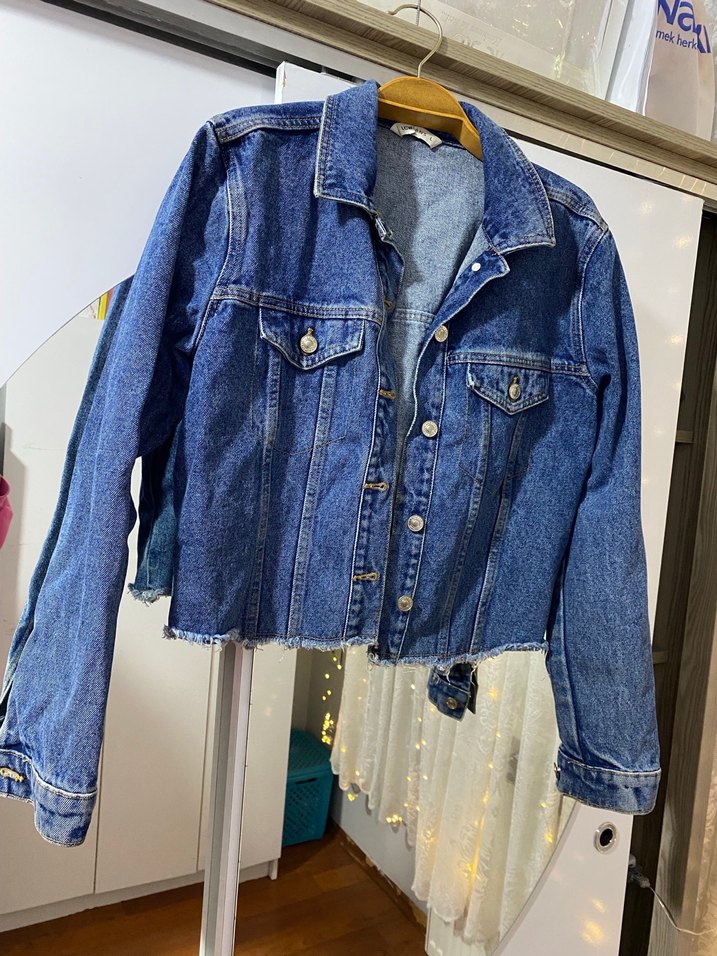 Düğmeli Mavi Kadın Denim Ceket - Görsel 3