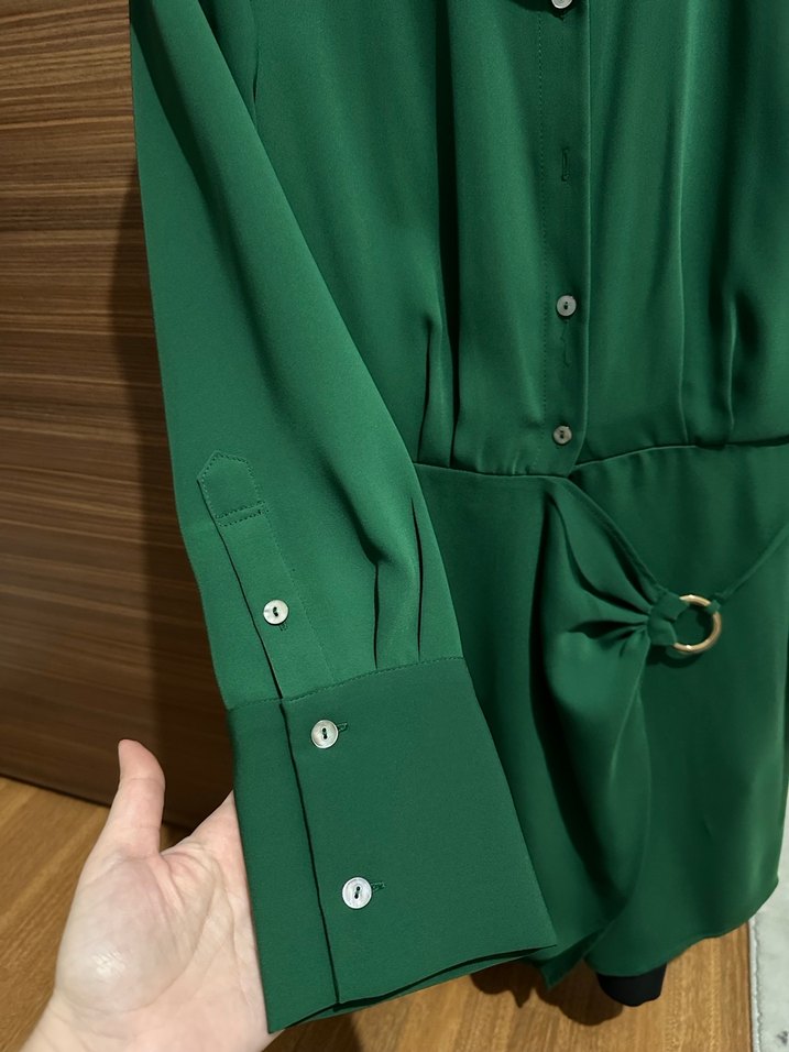 Yeşil Kemerli Mini mango elbise - Görsel 3