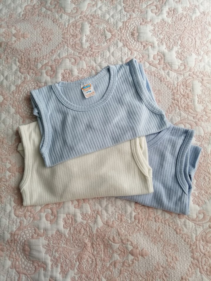 Pamuklu Beyaz ve Mavi Bebek Body 4 yaş - Görsel 4