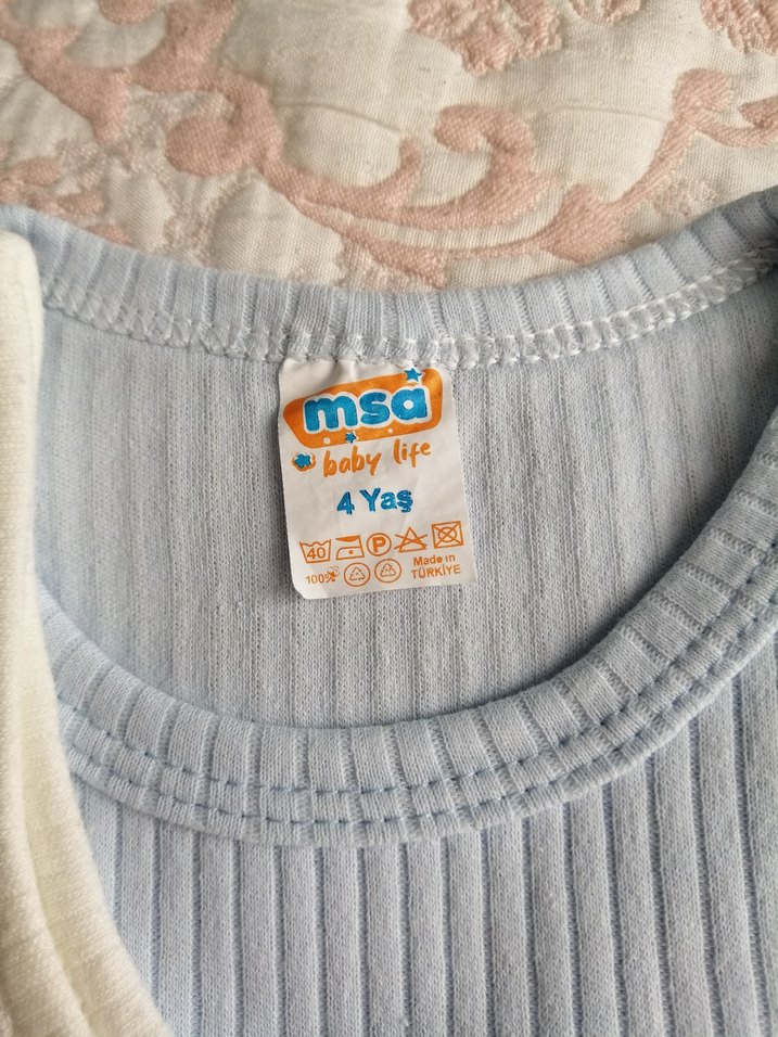 Pamuklu Beyaz ve Mavi Bebek Body 4 yaş - Görsel 3