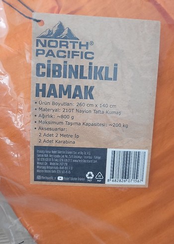 Beden turuncu Renk North Pacific Cibinlikli Hamak