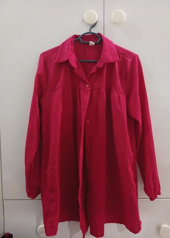 Düğmeli Pembe Keten Kadın Gömlek - Görsel 3