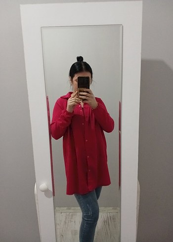 Düğmeli Pembe Keten Kadın Gömlek - Görsel 2