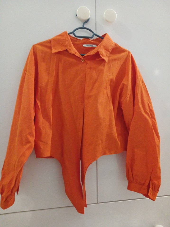 Turuncu Keten Kadın Gömlek - Görsel 2