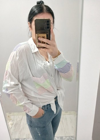 Uzun Kollu Pastel Tie-Dye Pamuk Gömlek - Görsel 2