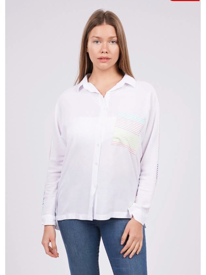 Uzun Kollu Pastel Tie-Dye Pamuk Gömlek - Görsel 3