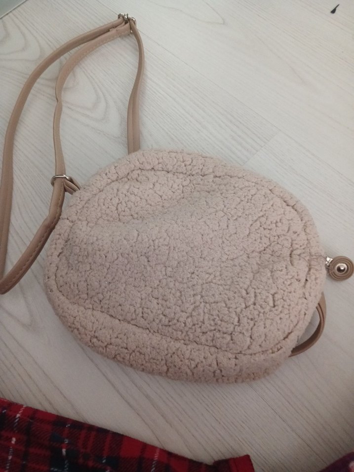 Bej Peluş Kadın Omuz Çantası - Görsel 3