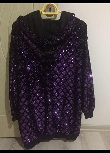 universal Beden Payetli pullu swetshirt kapşonlu oversize kazak