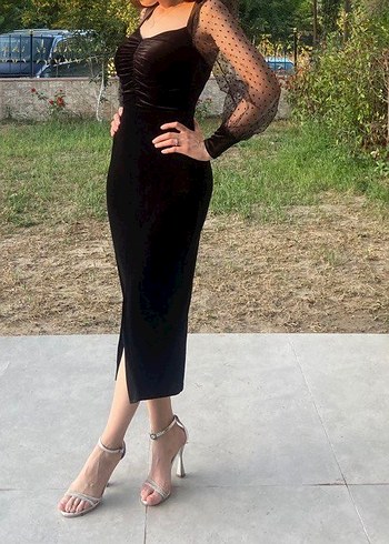 Uzun Siyah Drapeli Gotik Elbise