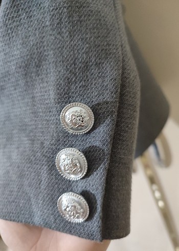 m Beden Düğmeli Gri Kadın Blazer Ceket