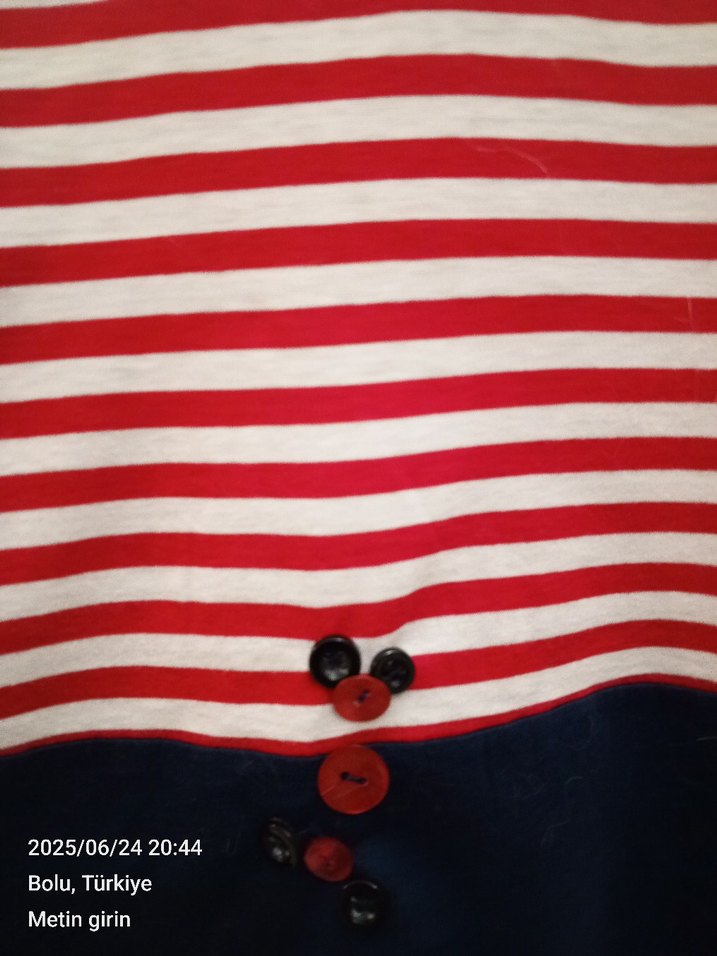 #İPEKYOL Düğmeli Kısa Kollu Çizgili Kadın Tişört - Görsel 4