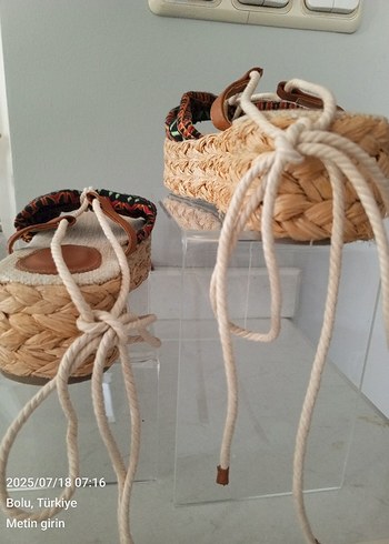 #TWİST Etnik Desenli Bağcıklı Kadın Dolgu Topuklu Sandalet - Görsel 6