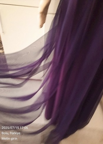 Mor Uzun Abiye Elbise V Yaka Drapeli - Görsel 8