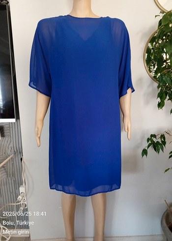 #Cotton Bar Mavi V Yaka Midi Tunik, elbise