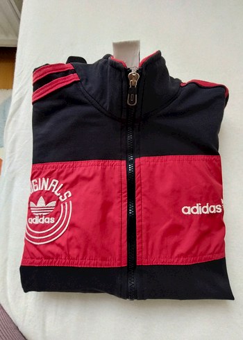 Adidas Koyu Kırmızı Siyah Fermuarlı Erkek Çocuk Ceket