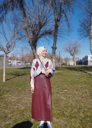 Diğer Bordo deri etek