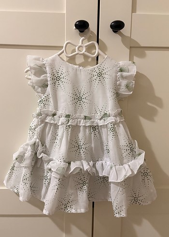 Kız Çocuk Beyaz Nakışlı Fırfırlı Elbise - Görsel 2