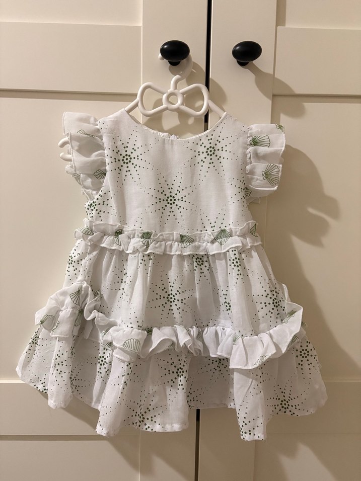 Kız Çocuk Beyaz Nakışlı Fırfırlı Elbise - Görsel 2
