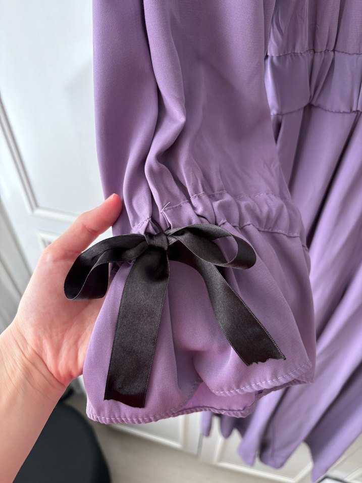 Mor Uzun Kollu Salaş Kadın Elbise - Görsel 4