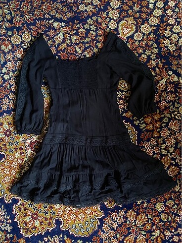 s Beden siyah Renk Siyah Dantel Detaylı Gotik Mini Elbise