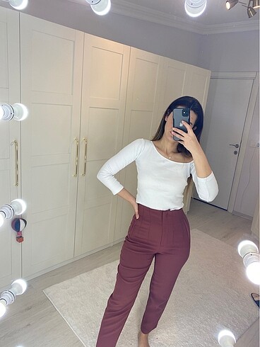 s Beden bordo Renk gül kurusu kumaş pantolon