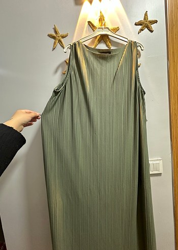 Kadın Keten Pilili Uzun Elbise - Görsel 3