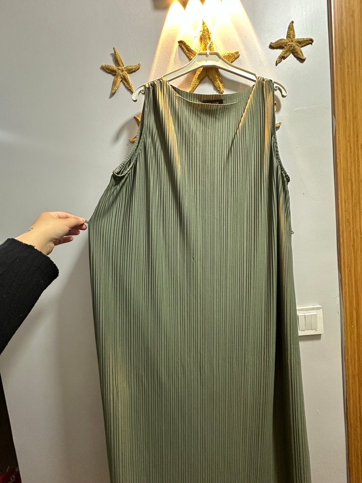 Kadın Keten Pilili Uzun Elbise - Görsel 3