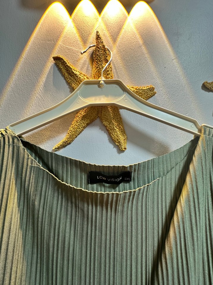 Kadın Keten Pilili Uzun Elbise - Görsel 2