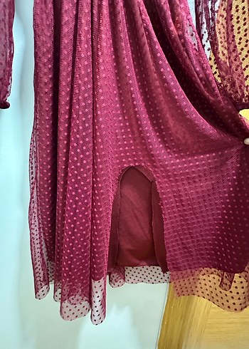 Bordo Puantiyeli Bohem Uzun Elbise - Görsel 4