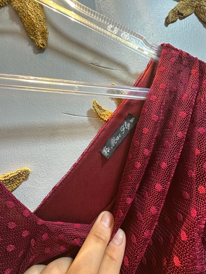 Bordo Puantiyeli Bohem Uzun Elbise - Görsel 3