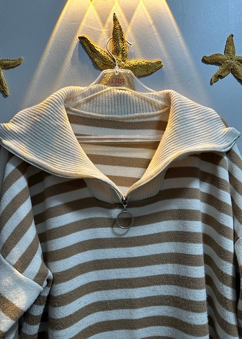 Bej Çizgili Uzun Örgü Elbise - Görsel 2