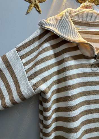 Bej Çizgili Uzun Örgü Elbise - Görsel 3