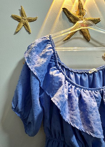 Mavi Bohem Uzun Elbise Fırfırlı - Görsel 2