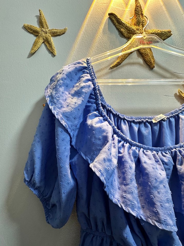 Mavi Bohem Uzun Elbise Fırfırlı - Görsel 2