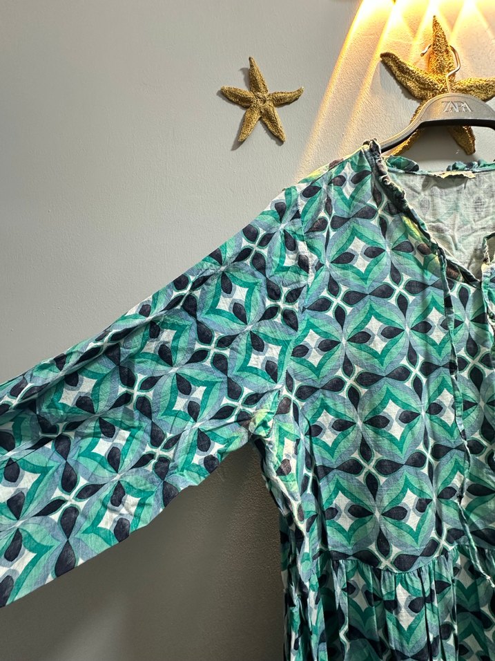 Turkuaz Renkli Bohem Uzun Elbise - Görsel 3