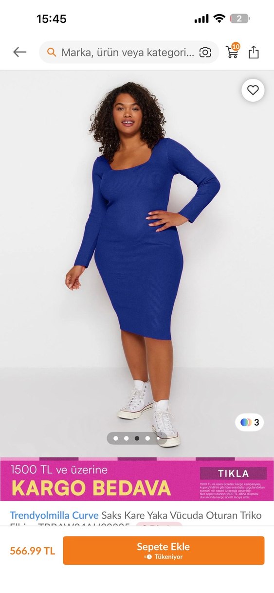 Mavi V Yaka Midi Elbise - Görsel 2